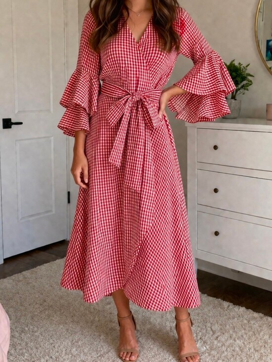 Charles Henry Dresses & Skirts - Red & White Gingham Dress with Ruffle Sleeves (Like NEW) Charles Henry.